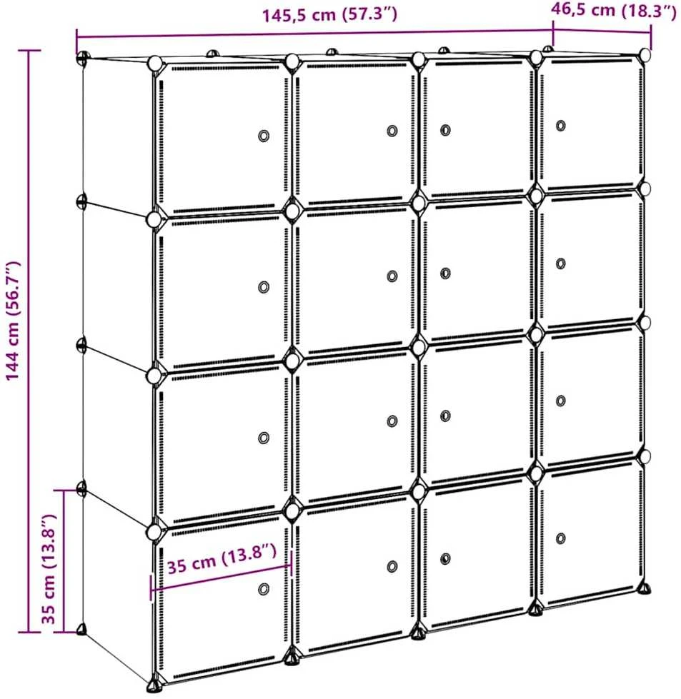 Storage Cube Organizer su 16 kubelių ir pakabinamų strypų PP