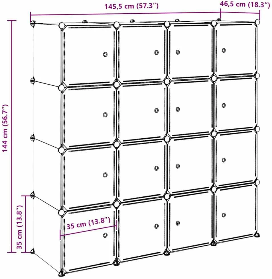 Storage Cube Organizer su 16 kubelių ir pakabinamų strypų PP