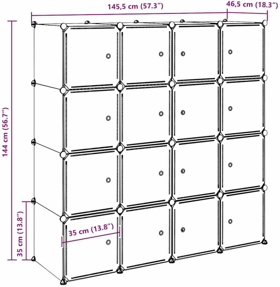 Storage Cube Organizer su 16 kubelių ir pakabinamų strypų PP