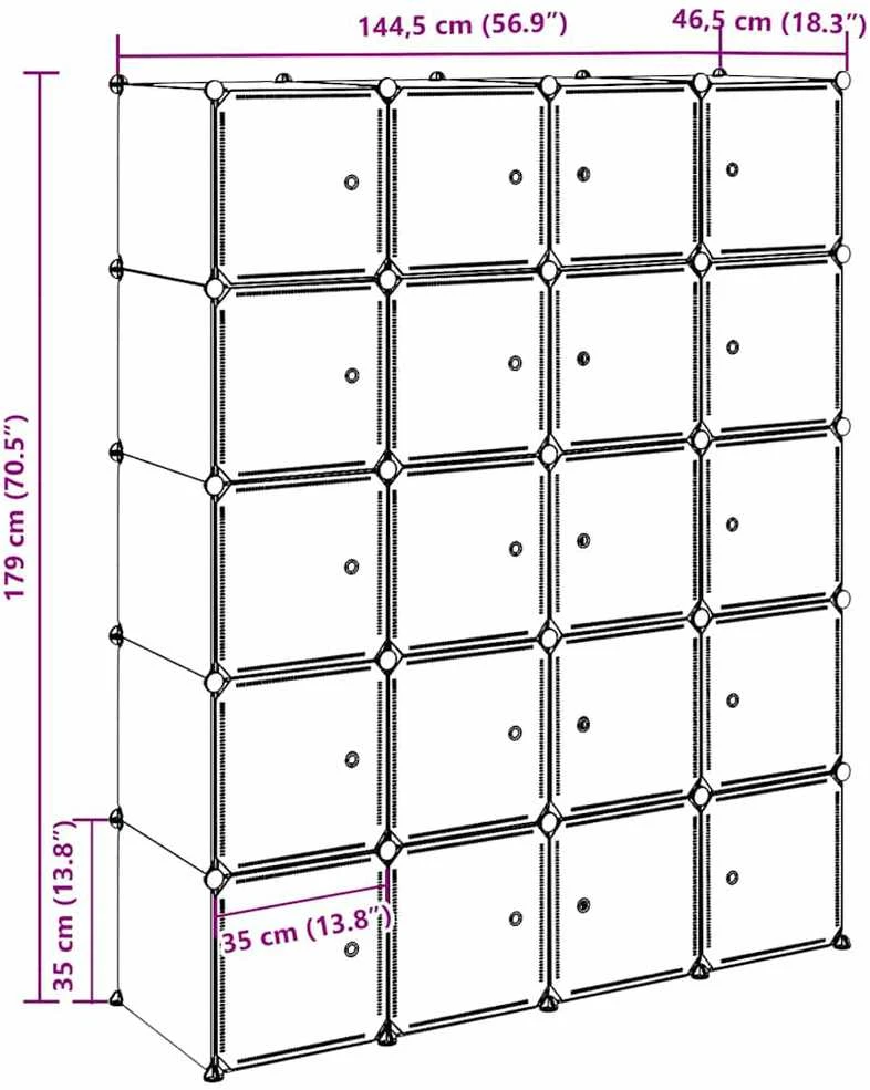 Storage Cube Organizer su 20 kubelių ir pakabinamų strypų PP