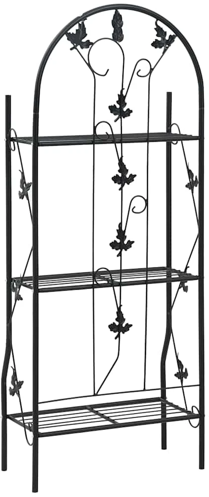 Stovas augalams, 3 aukštų, juodos spalvos, 52x28x128cm, geležis