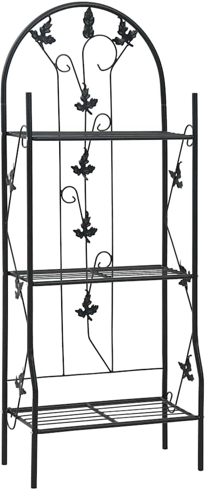 Stovas augalams, 3 aukštų, juodos spalvos, 52x28x128cm, geležis