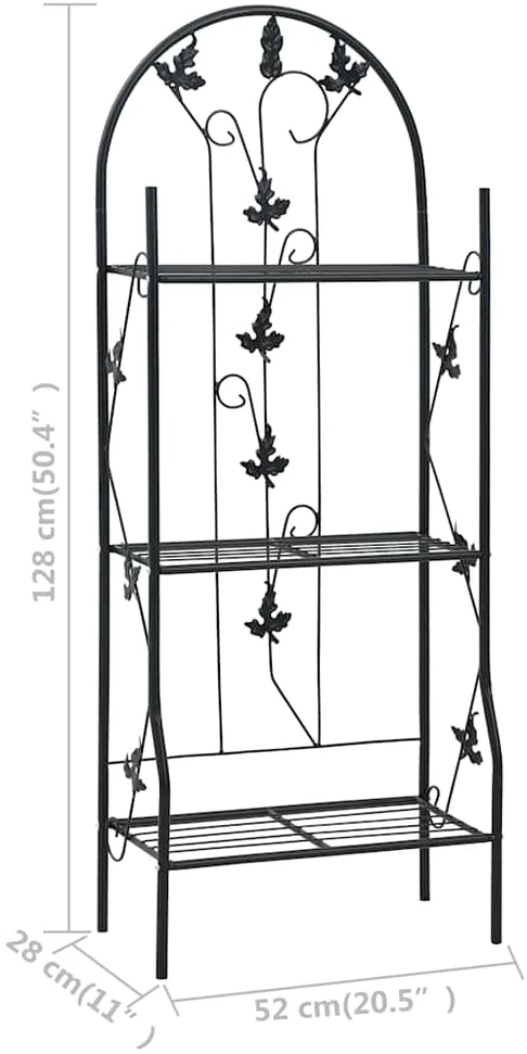 Stovas augalams, 3 aukštų, juodos spalvos, 52x28x128cm, geležis