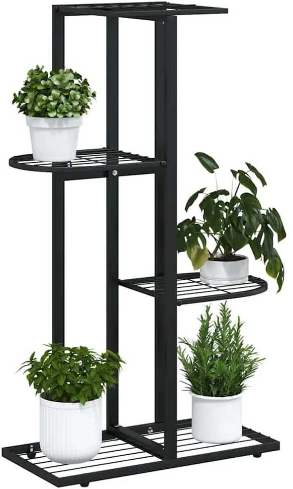 Stovas augalams, 4 lentynos, juodas, 43x22x76cm, metalas