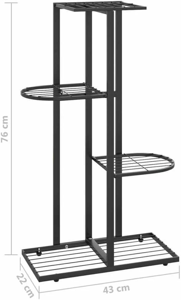 Stovas augalams, 4 lentynos, juodas, 43x22x76cm, metalas