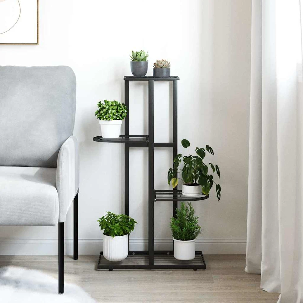 Stovas augalams, 4 lentynos, juodas, 43x22x76cm, metalas