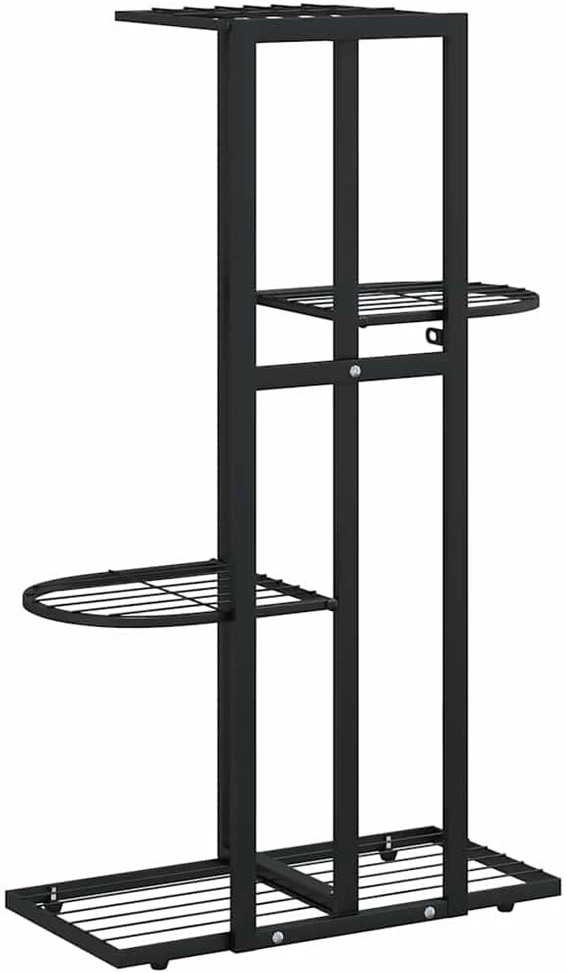 Stovas augalams, 4 lentynos, juodas, 43x22x76cm, metalas