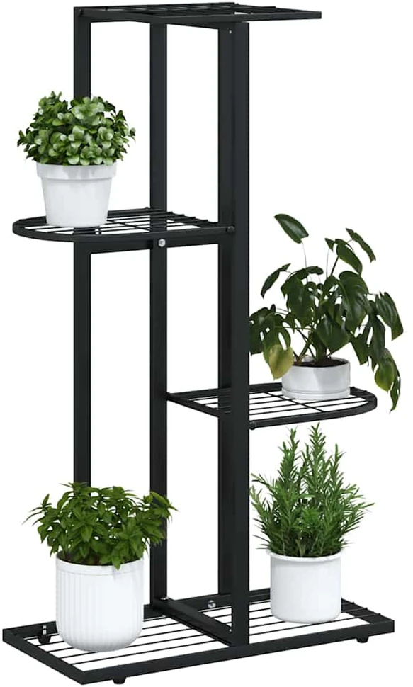 Stovas augalams, 4 lentynos, juodas, 43x22x76cm, metalas