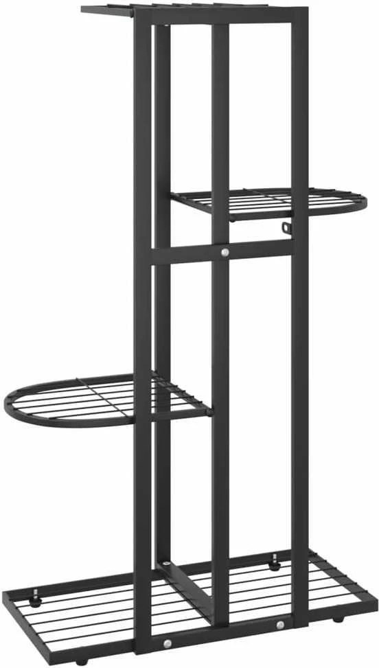 Stovas augalams, 4 lentynos, juodas, 43x22x76cm, metalas