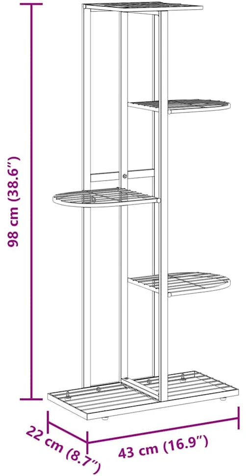 Stovas augalams, 5 lentynos, baltas, 43x22x98cm, metalas