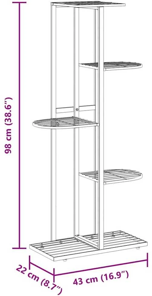 Stovas augalams, 5 lentynos, juodas, 43x22x98cm, metalas