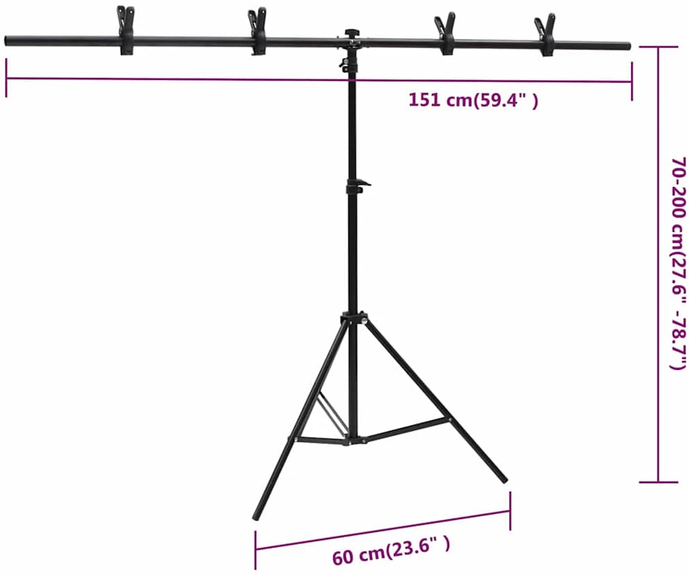Stovas fonui, juodos spalvos, 151x60x(70–200)cm, T formos
