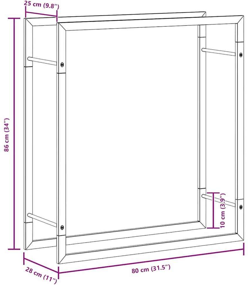Stovas malkoms, 80x28x86 cm, nerūdijantis plienas