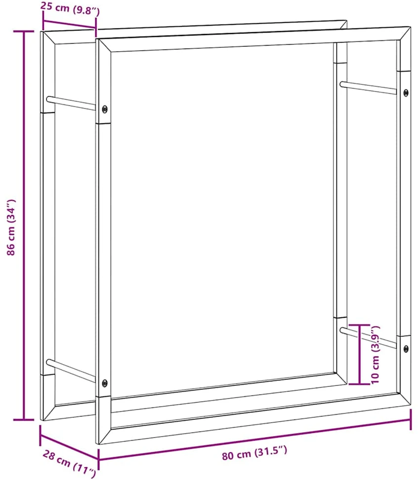 Stovas malkoms, matinės juodos spalvos, 80x28x86cm, plienas