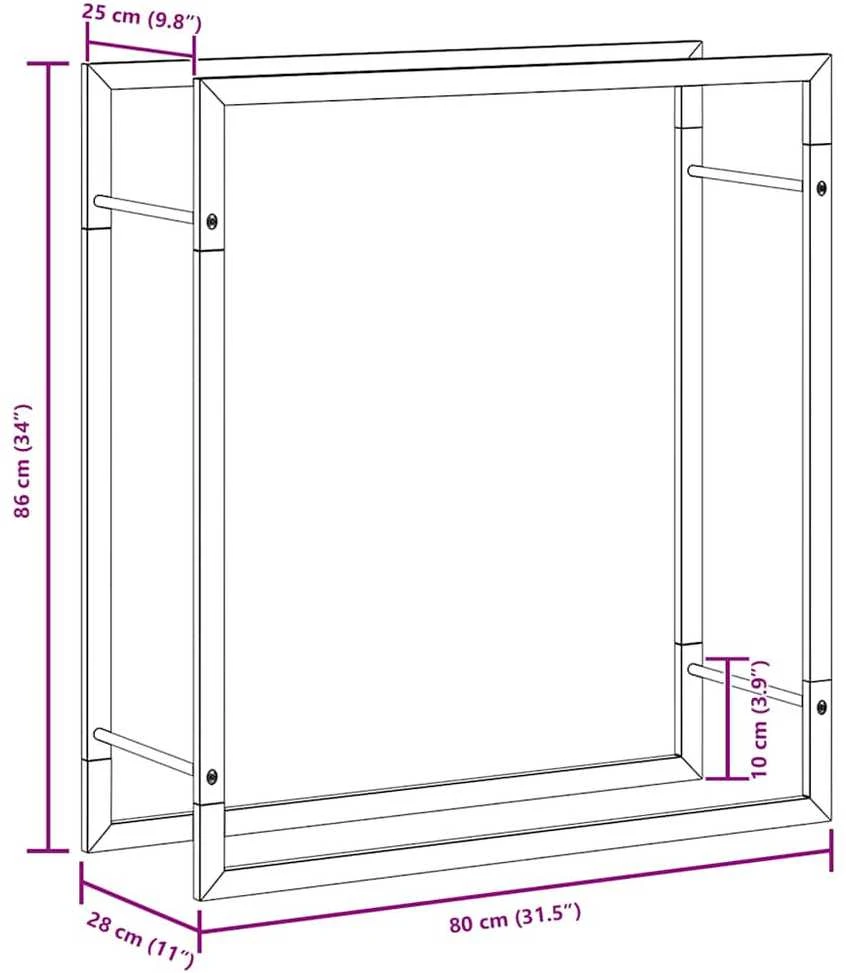 Stovas malkoms, matinės juodos spalvos, 80x28x86cm, plienas