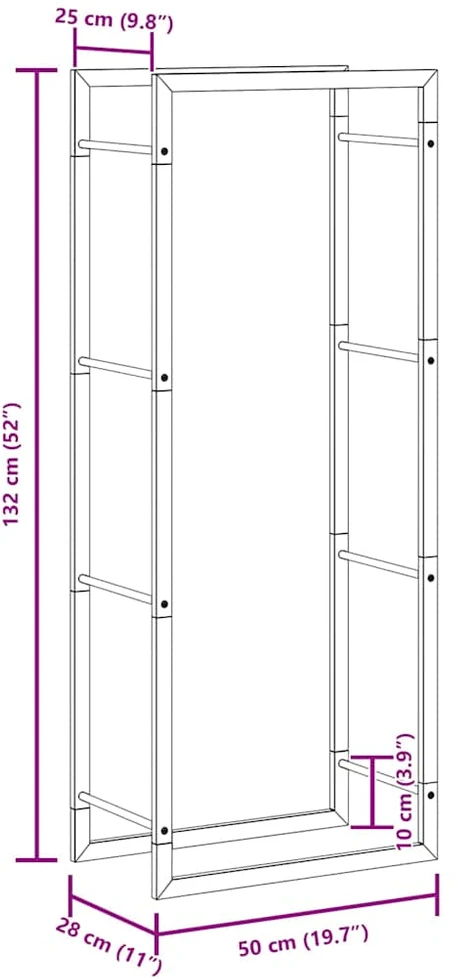 Stovas malkoms, matinės juodos spalvos, 50x28x132cm, plienas