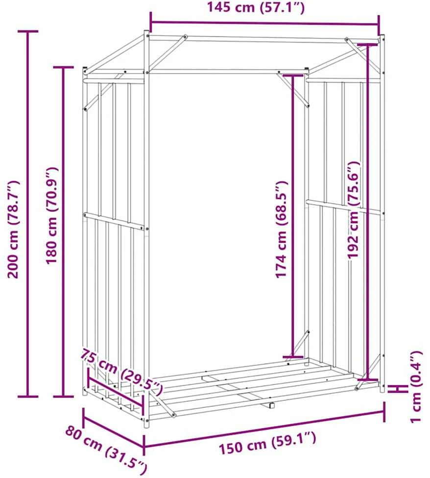 Stovas malkoms su apdangalu nuo lietaus, 150x80x200cm