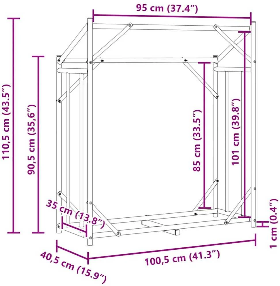 Stovas malkoms su apdangalu nuo lietaus, 100,5x40,5x110,5cm