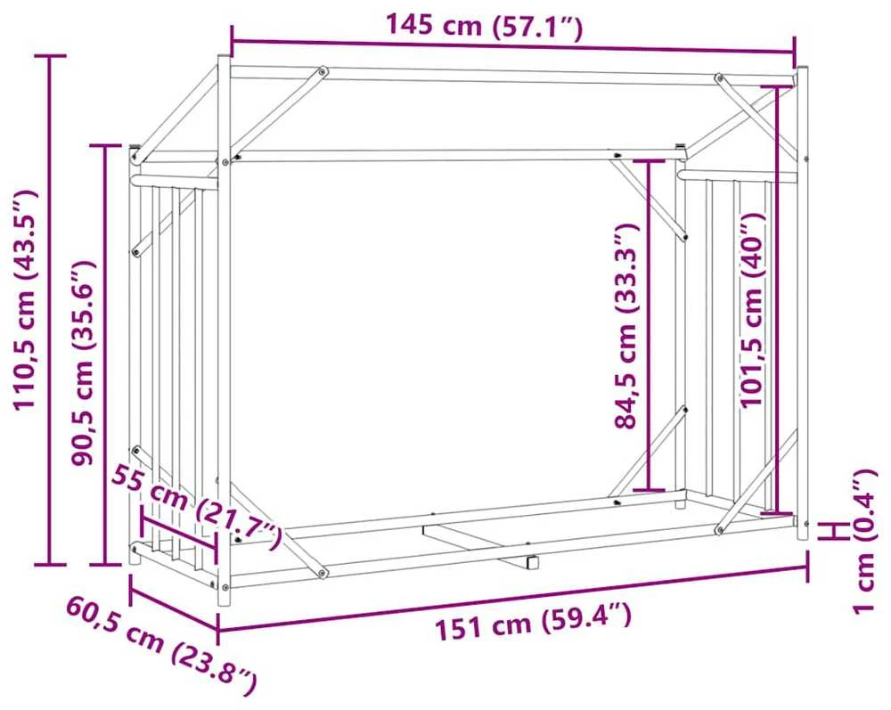 Stovas malkoms su apdangalu nuo lietaus, 151x60,5x110,5cm