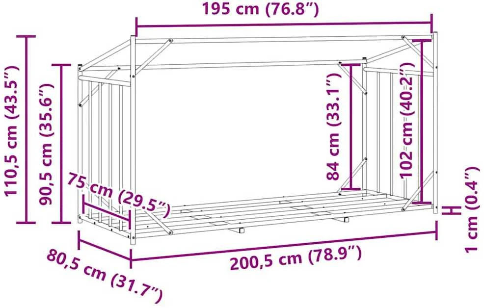 Stovas malkoms su apdangalu nuo lietaus, 200,5x80,5x110,5cm