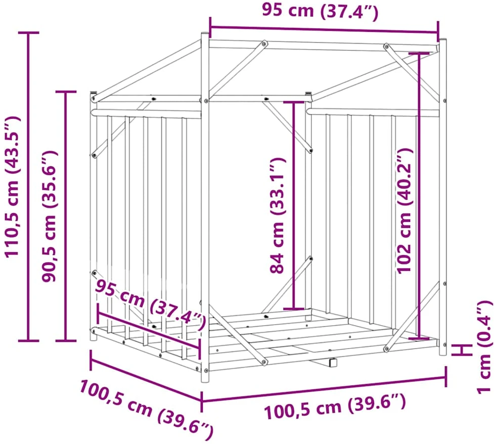 Stovas malkoms su apdangalu nuo lietaus, 100,5x100,5x110,5cm