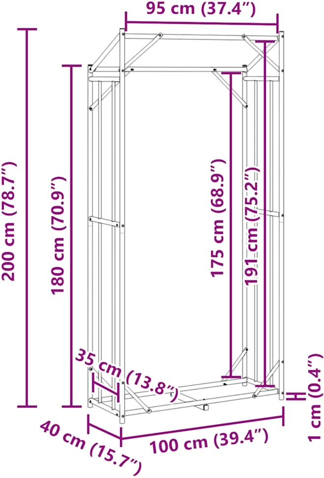 Stovas malkoms su apdangalu nuo lietaus, 100x40x200cm