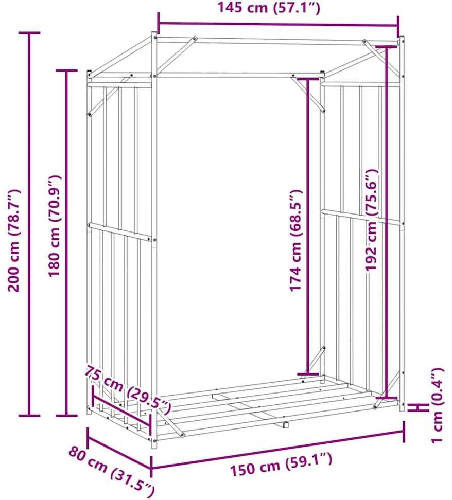 Stovas malkoms su apdangalu nuo lietaus, 150x80x200cm