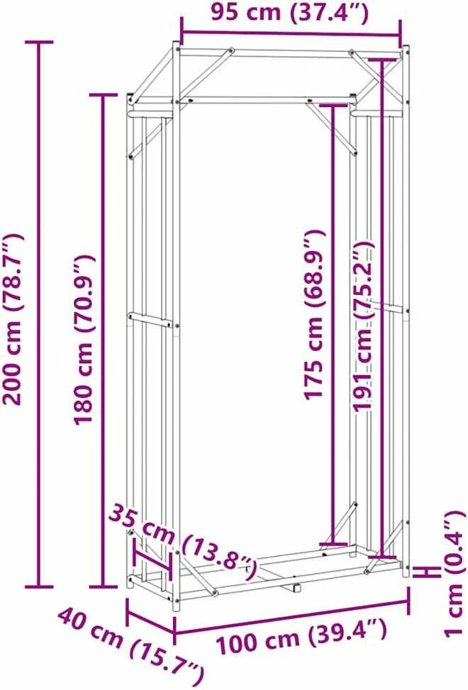 Stovas malkoms su apdangalu nuo lietaus, 100x40x200cm