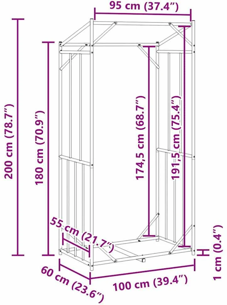 Stovas malkoms su apdangalu nuo lietaus, 100x60x200cm
