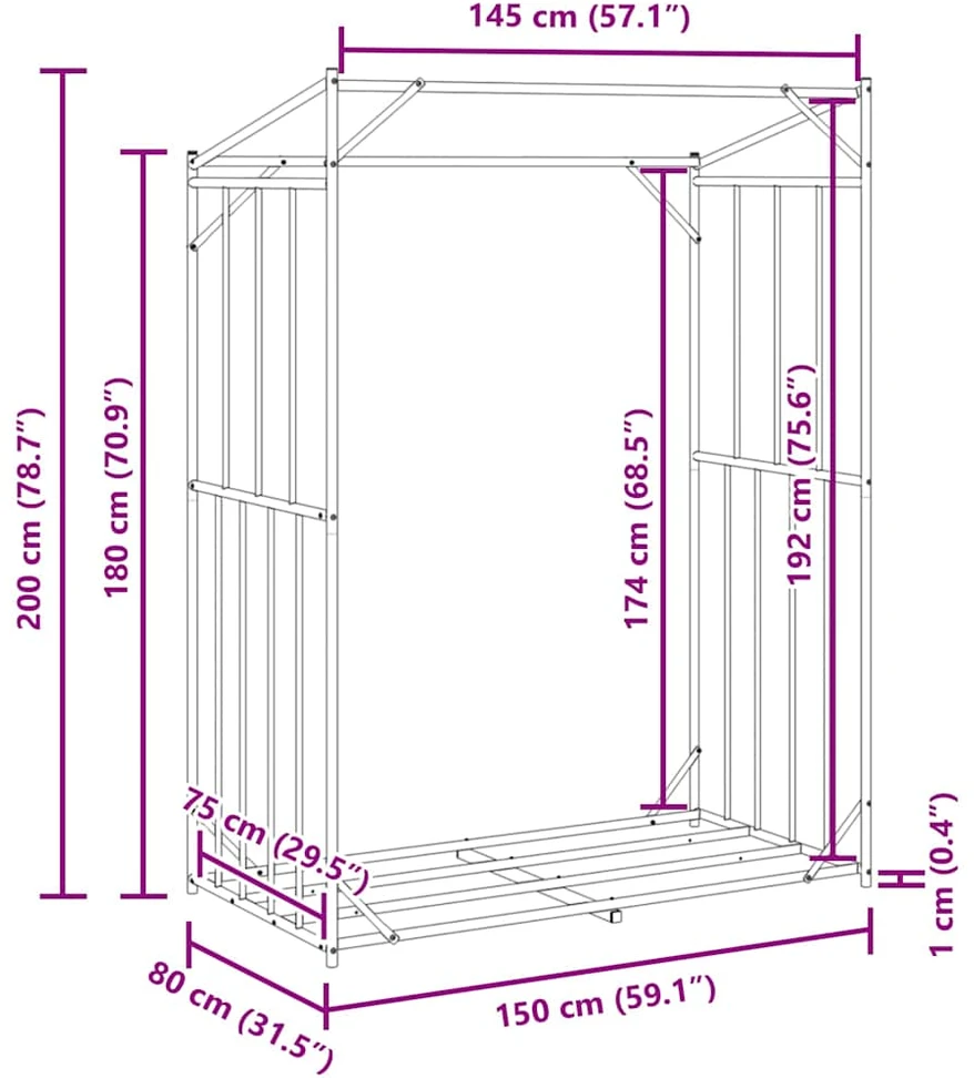 Stovas malkoms su apdangalu nuo lietaus, 150x80x200cm
