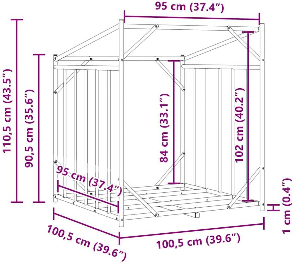 Stovas malkoms su apdangalu nuo lietaus, 100,5x100,5x110,5cm