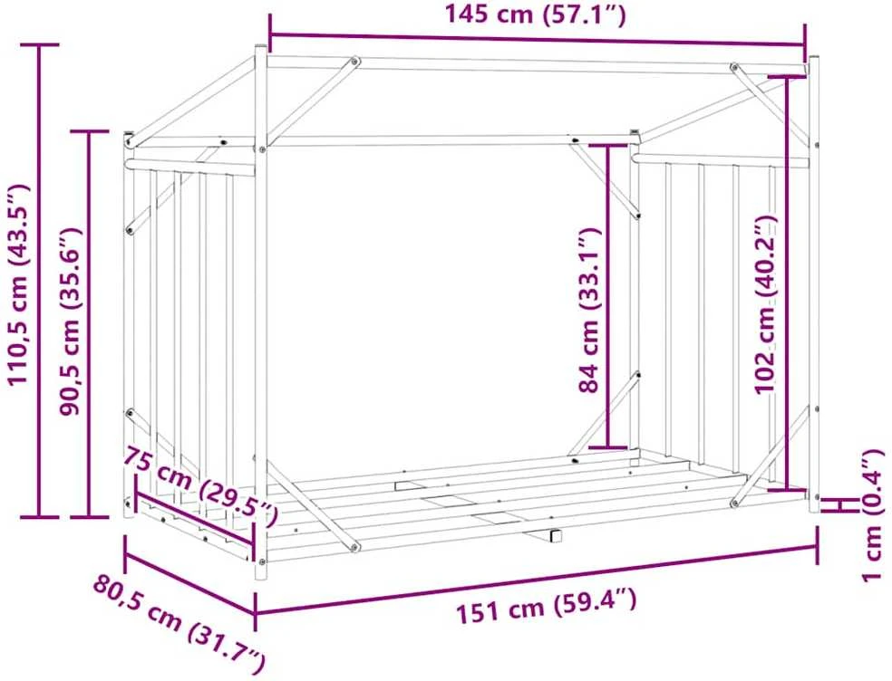 Stovas malkoms su apdangalu nuo lietaus, 151x80,5x110,5cm