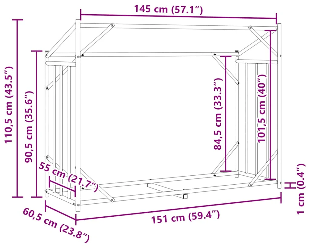 Stovas malkoms su apdangalu nuo lietaus, 151x60,5x110,5cm