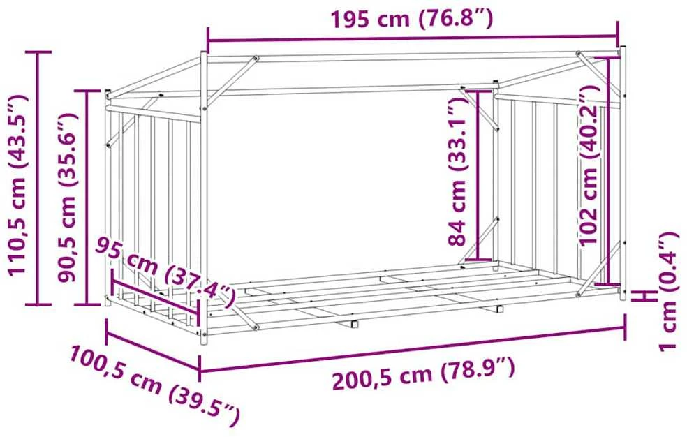 Stovas malkoms su apdangalu nuo lietaus, 200,5x100,5x110,5cm