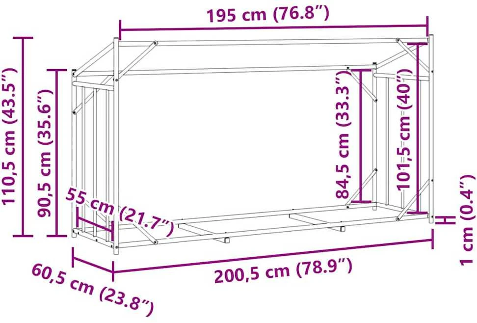 Stovas malkoms su apdangalu nuo lietaus, 200,5x60,5x110,5cm