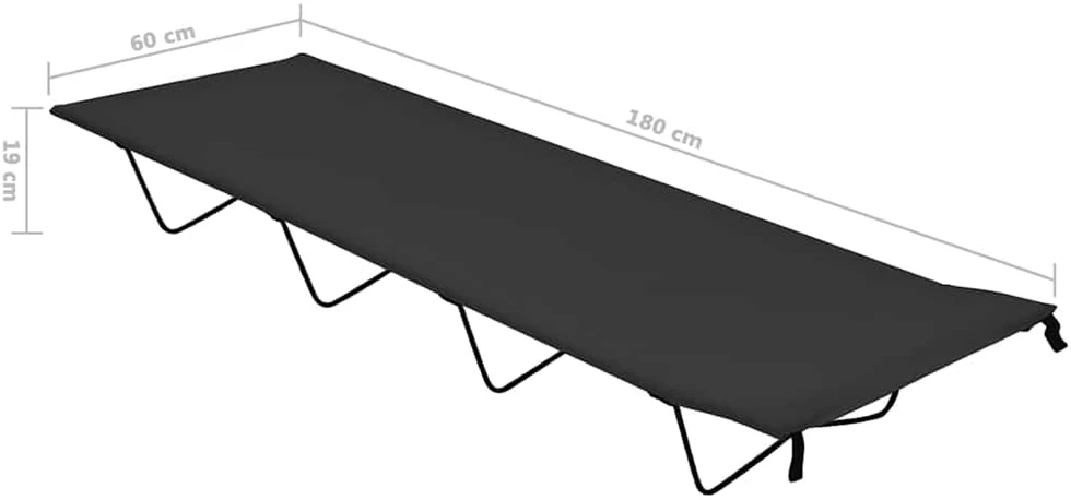 Stovyklavimo gultas, juodas, 180x60x19cm, audinys ir plienas
