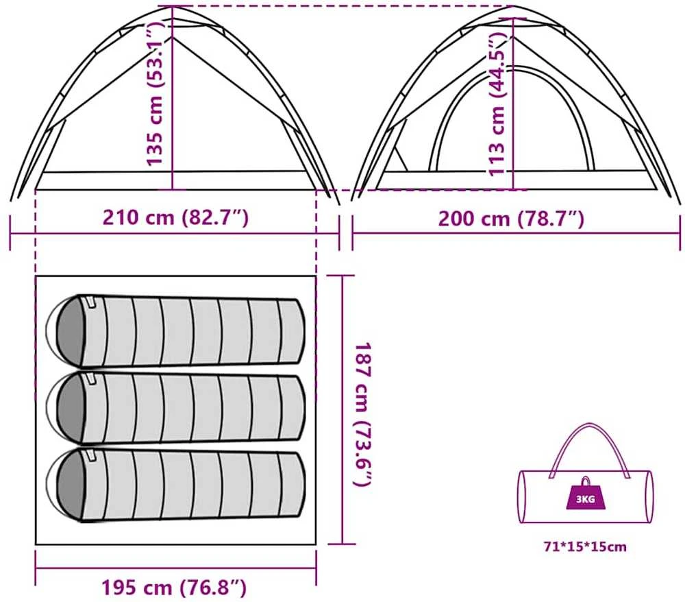 Stovyklavimo palapinė, balta, trivietė, tamsinantis audinys