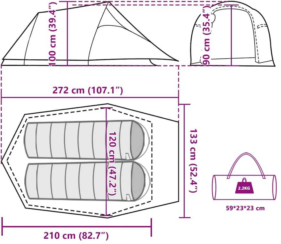 Stovyklavimo palapinė, kamufležinė, dvivietė, tunelinė