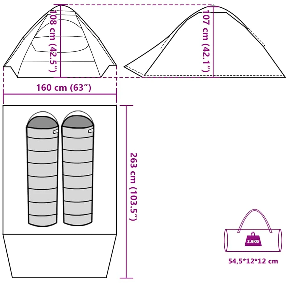 Stovyklavimo palapinė, mėlyna, dvivietė, kupolinė