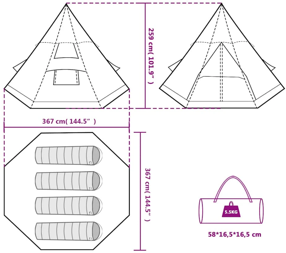 Stovyklavimo palapinė, mėlyna, keturvietė, tipi dizaino