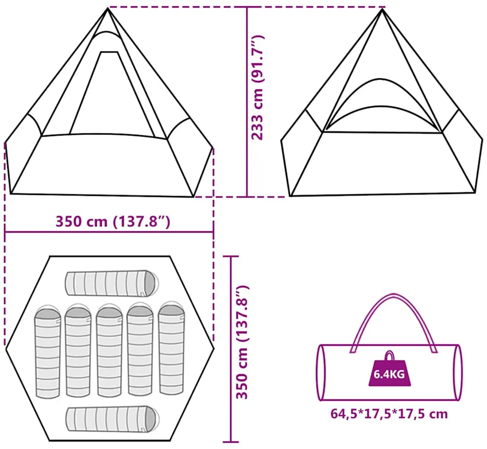 Stovyklavimo palapinė, mėlyna, septynvietė, tipi dizaino