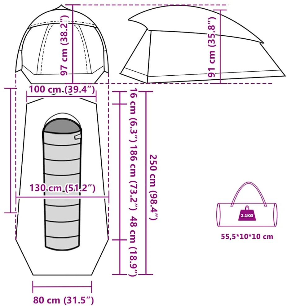 Stovyklavimo palapinė, mėlyna, vienvietė, kupolinė