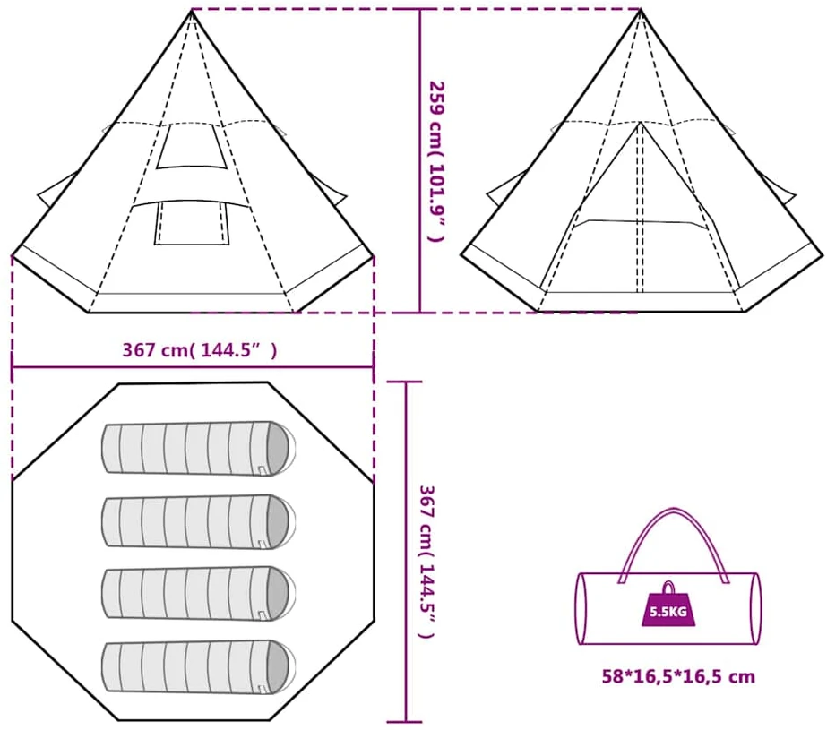 Stovyklavimo palapinė, oranžinė, keturvietė, tipi dizaino