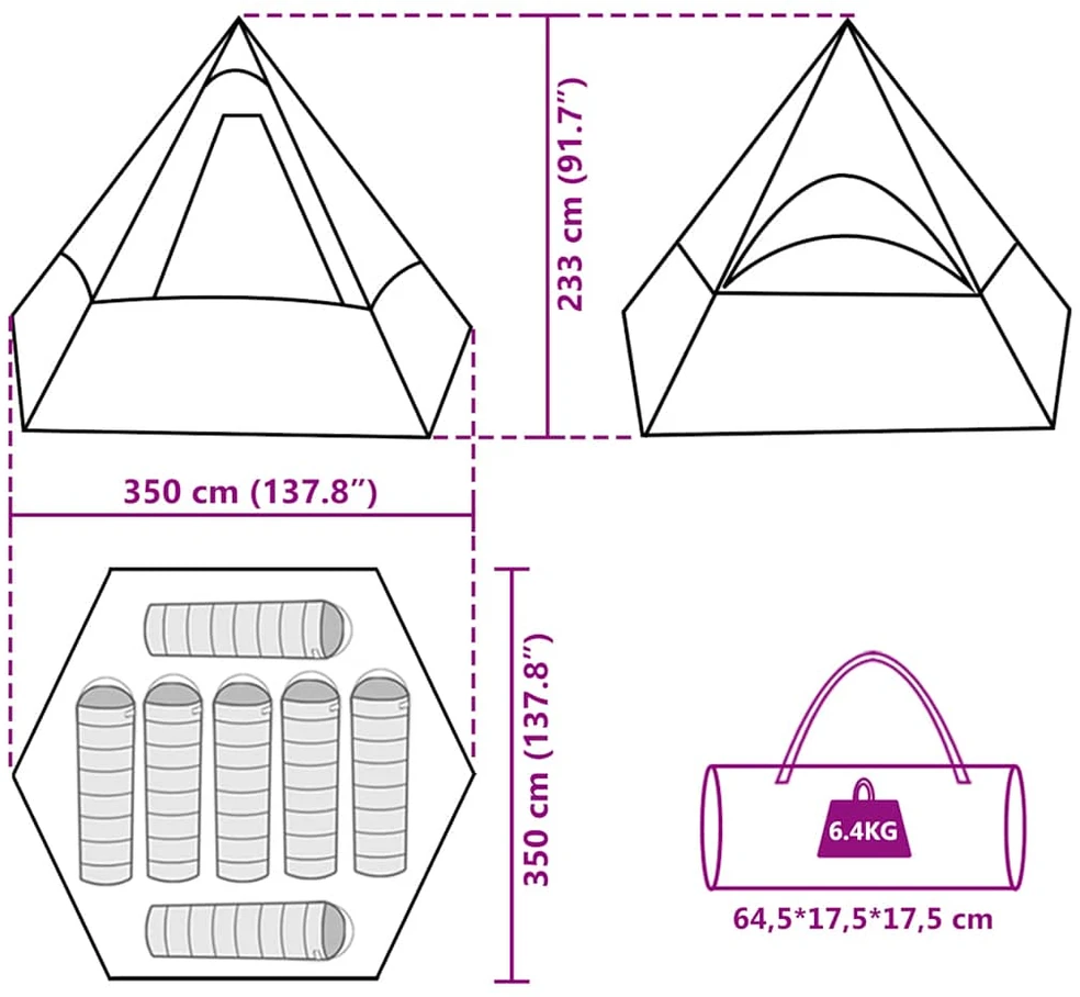 Stovyklavimo palapinė, oranžinė, septynvietė, tipi dizaino