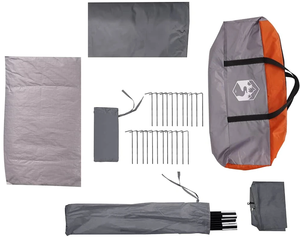 Stovyklavimo palapinė, pilka ir oranžinė, penkiavietė, tunelinė