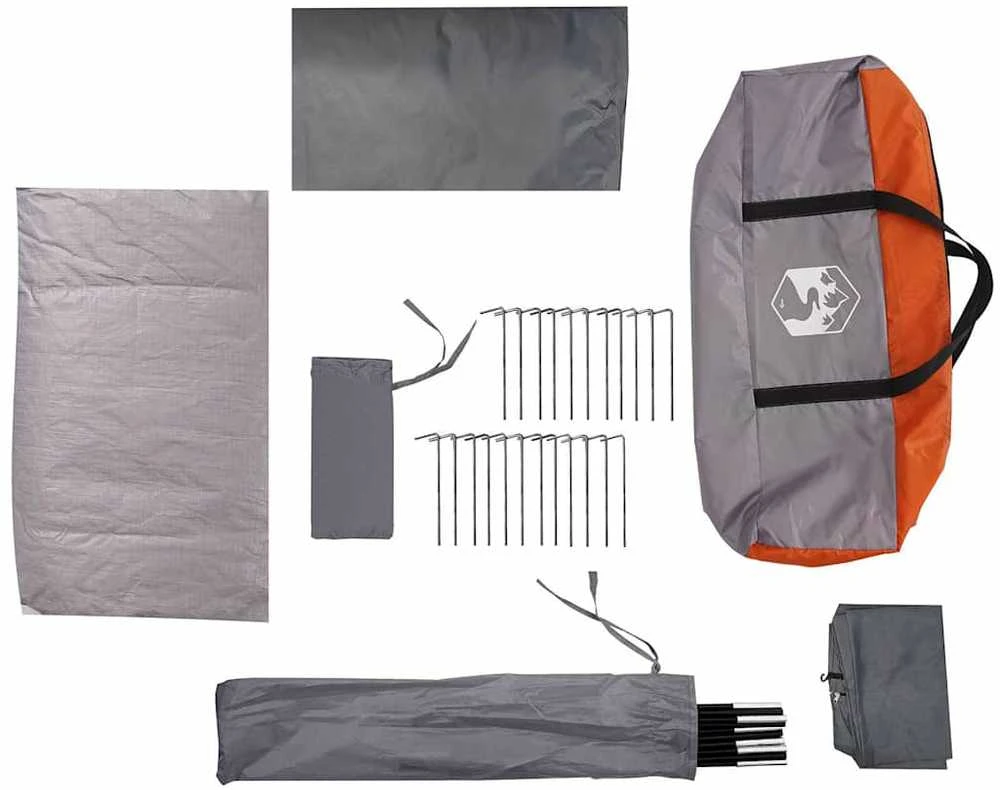 Stovyklavimo palapinė, pilka ir oranžinė, penkiavietė, tunelinė