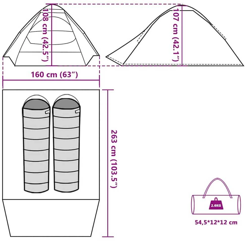 Stovyklavimo palapinė, pilka/oranžinė, dvivietė, kupolinė