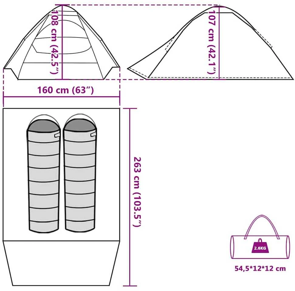 Stovyklavimo palapinė, žalia, dvivietė, kupolinė