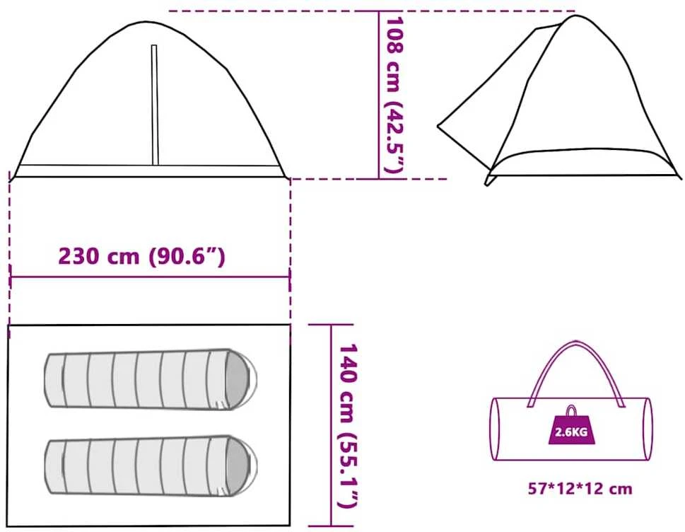 Stovyklavimo palapinė, žalia, dvivietė, kupolinė