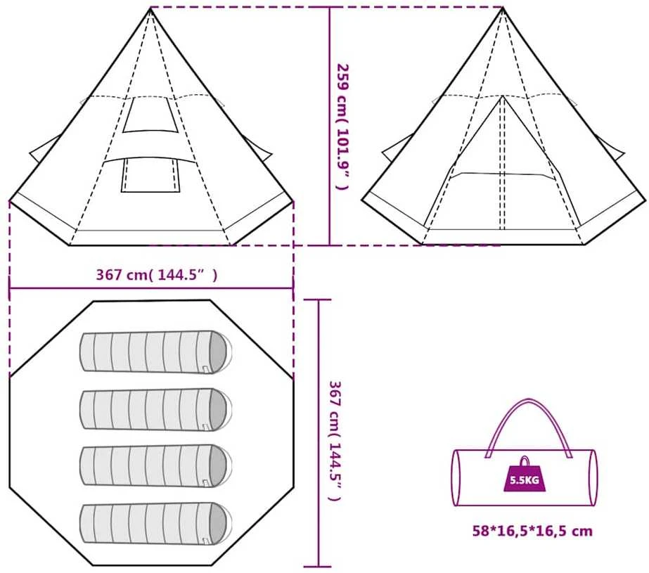 Stovyklavimo palapinė, žalia, keturvietė, tipi dizaino